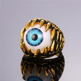 U7 Biker Ring Blue Amulet Gold Color Stainless Steel Turkish Eye Rock Punk Men Jewelry Gift Illuminati Rings Trendy R348