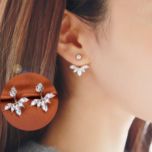 Korean New Zircon Crystal Leaf Cuff Earrings